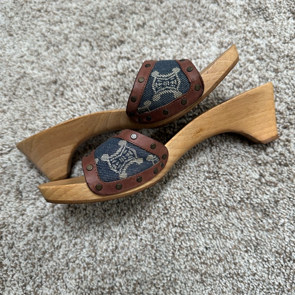 Celine Brown and Blue Heeled Sandals - Picture 2 of 4